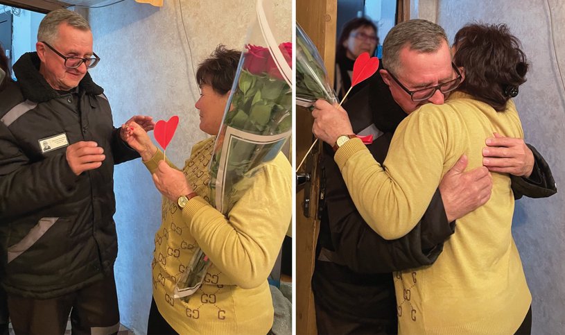 블라디미르 피스카레프가 석방 후 아내 타티아나와 만난 모습. 2025년 4월 9일